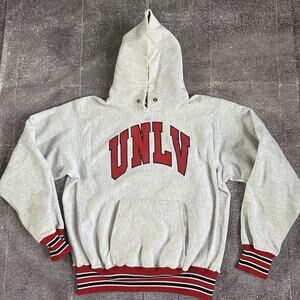 Men's Vintage 80s UNLV Rebels Reverse Weave Heather Gray Hoodie Sweatshirt Sz XL